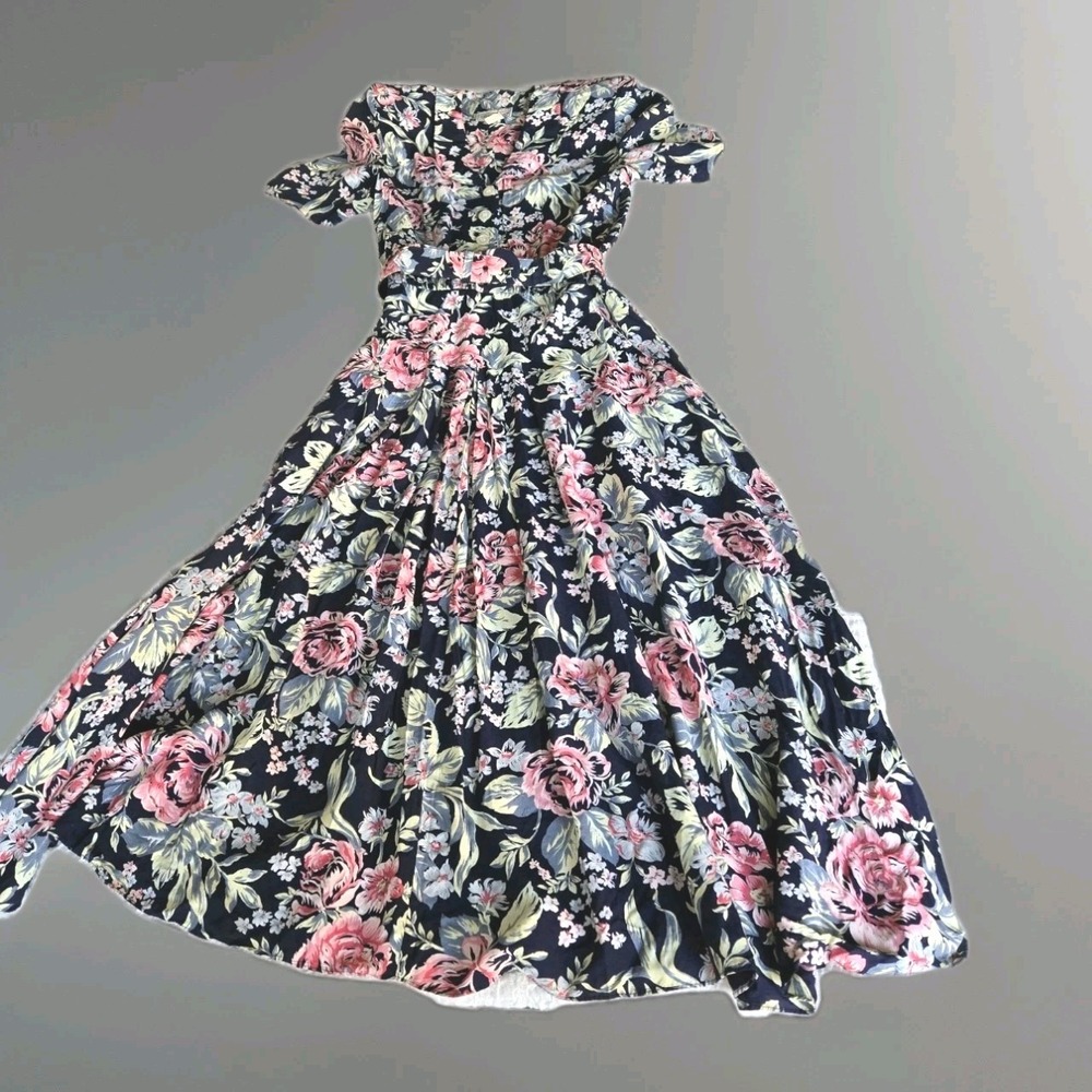 VTG 80's E.D. Michaels Melanie Drucker Floral Belted‎ Cottagecore Dress Sz 5-6